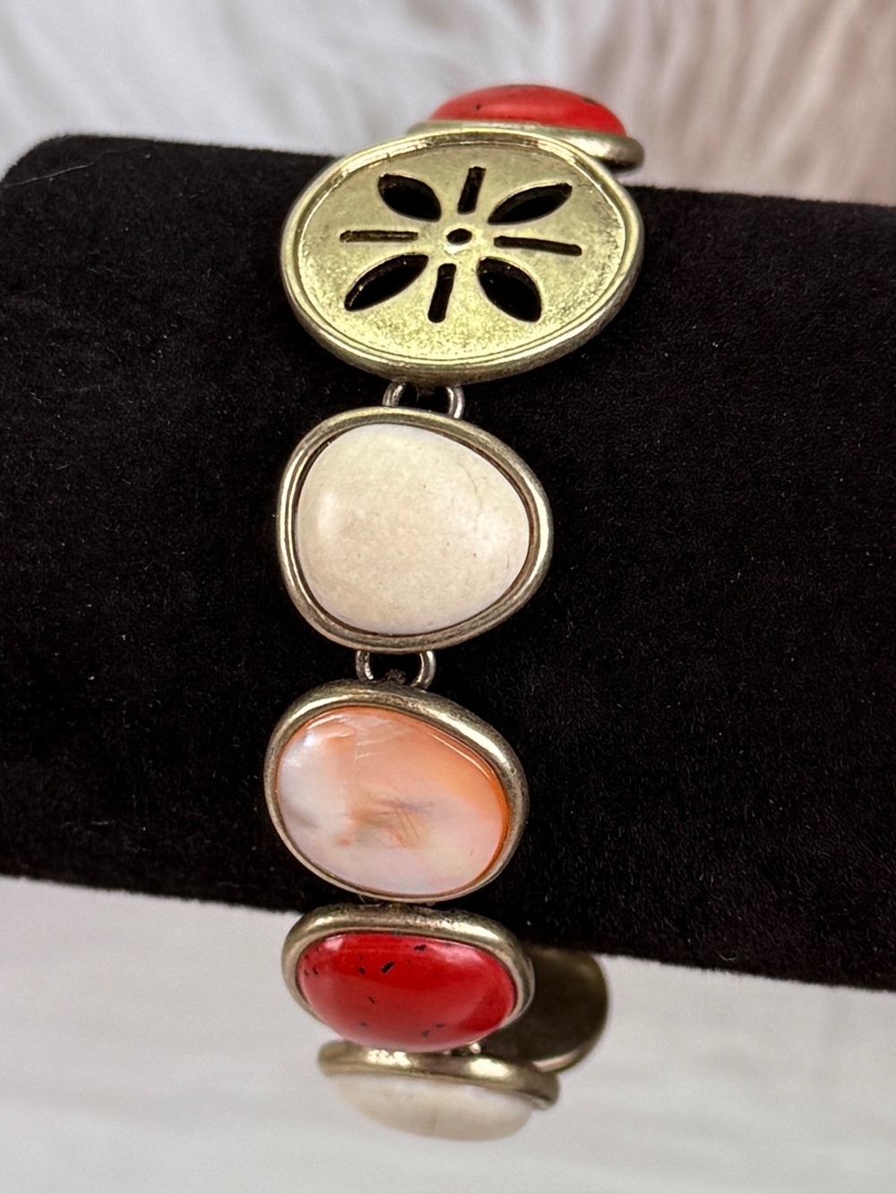 Sigrid Olsen Signed Mixed Cabochon Toggle Bracelet Gold Tone Boho